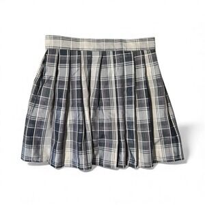 Hug Sunshine Plaid Pleated School Girl Mini Skirt Blue Gray Women Size M 27" EUC